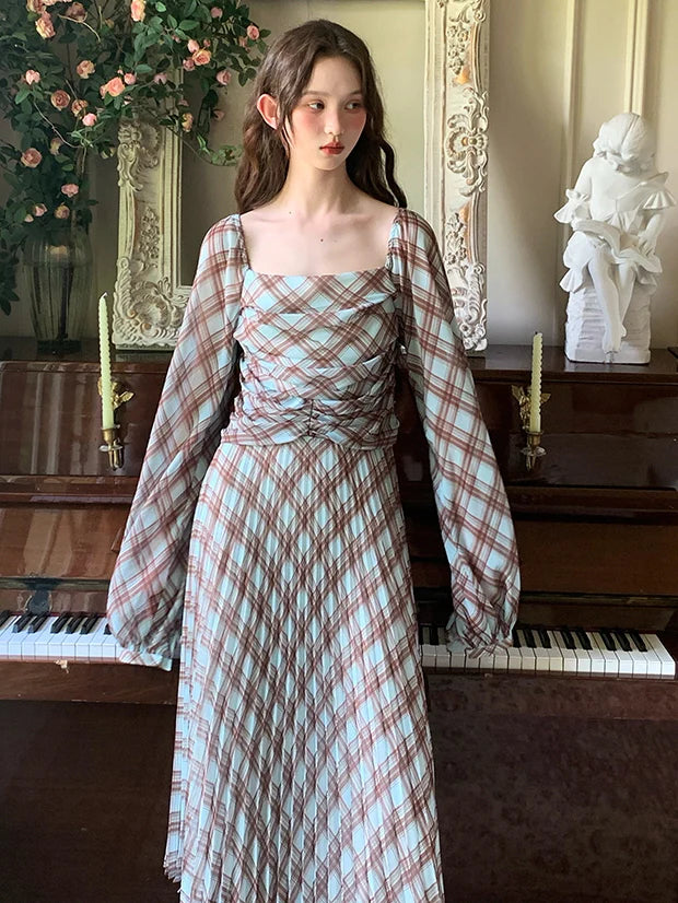 Autumn Plaid Retro Maxi Dress