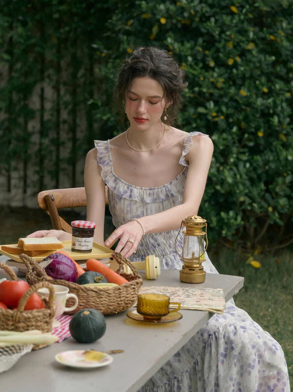 Wisteria Bloom Ruffle Smocked Floral Dress