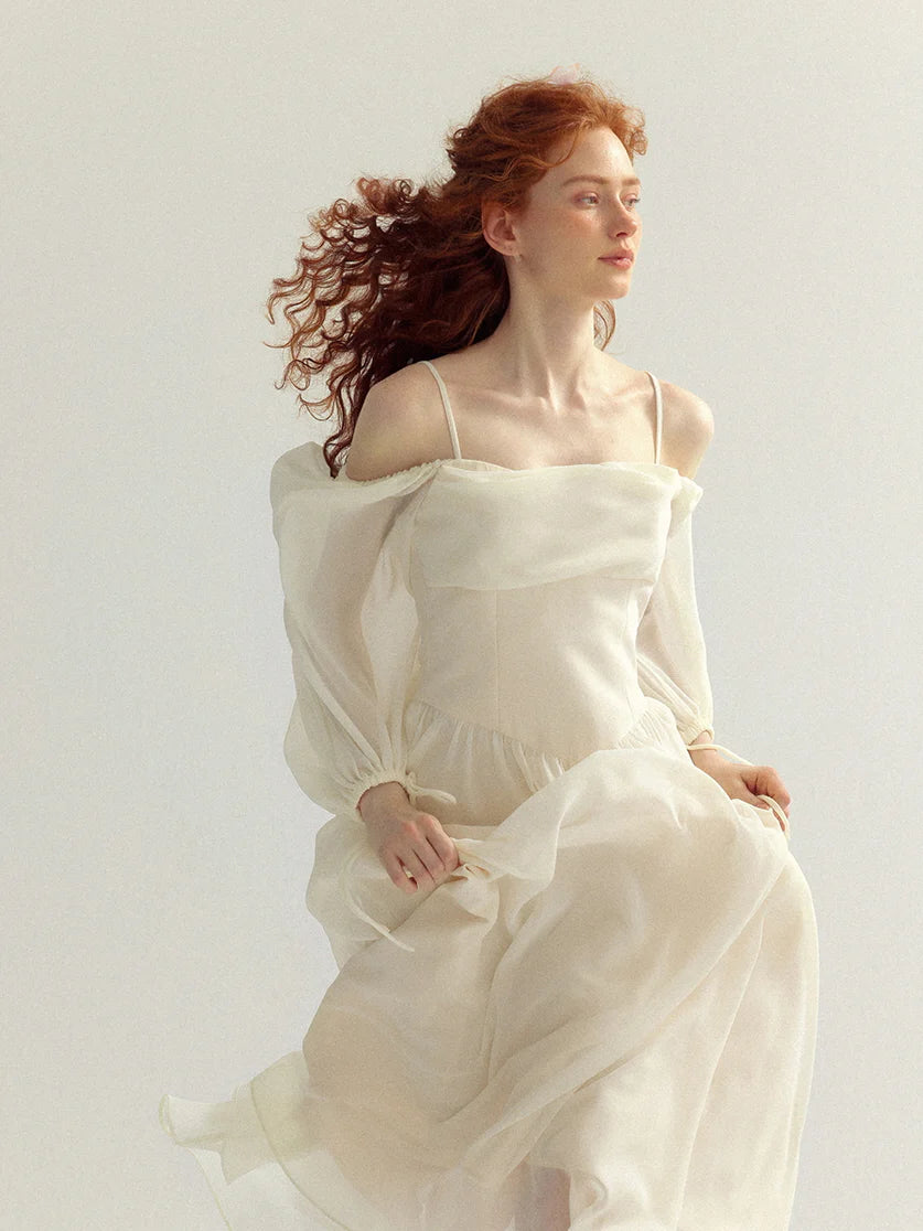 Ethereal Off-Shoulder Chiffon Dress