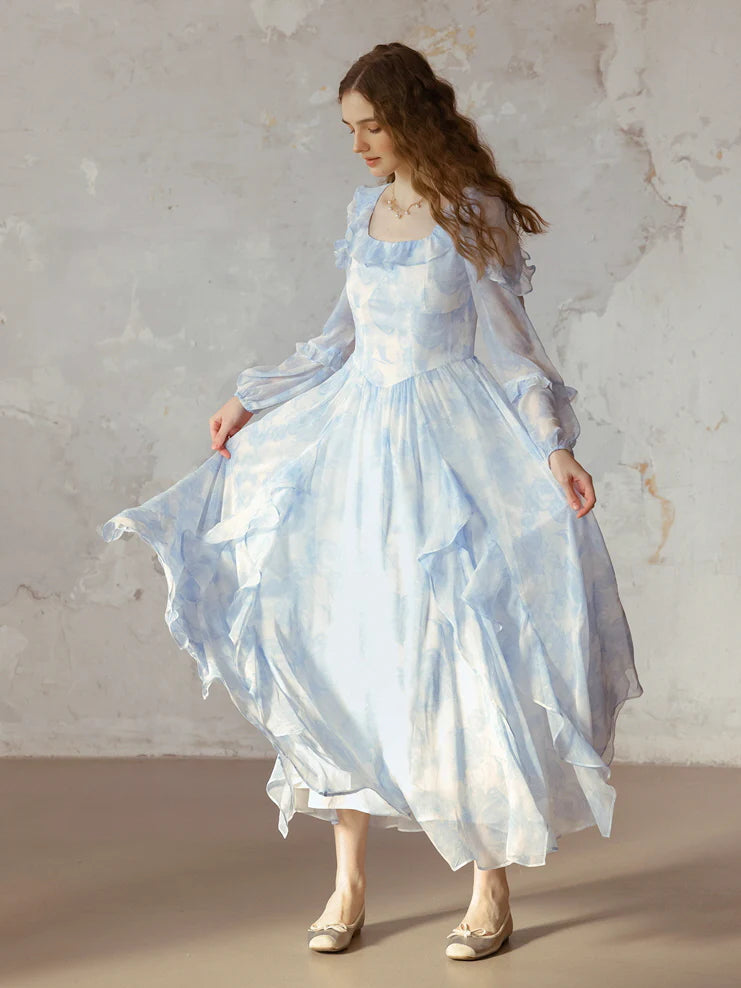 Whimsical Light Blue Ruffled Fairytale Dress