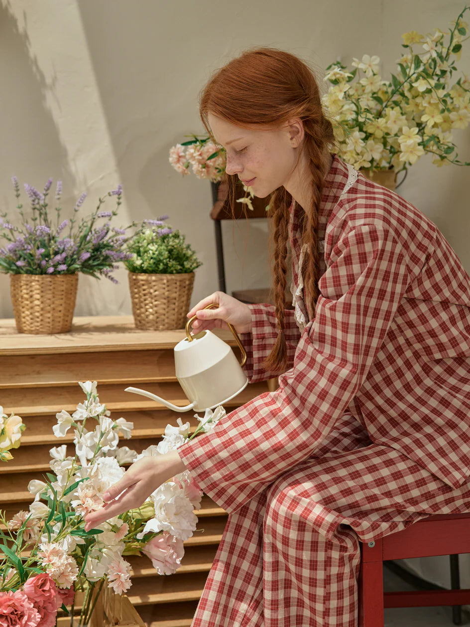 Rustic Checkered Lace Pajama Set