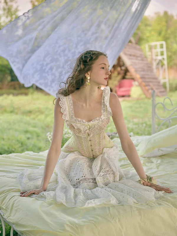 Lime Ribbon Fantasy White Dress