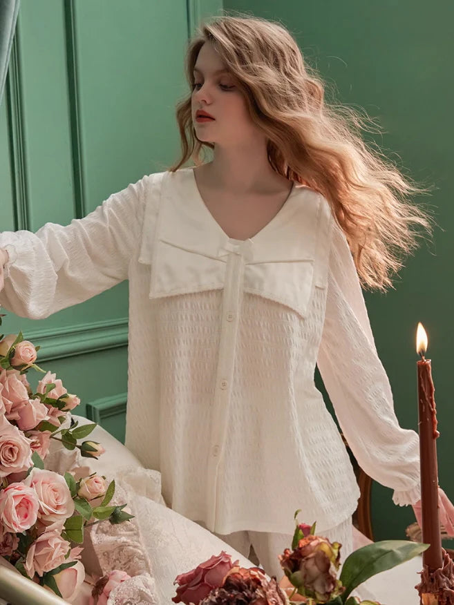 Cute Bow Collar Pajama Set