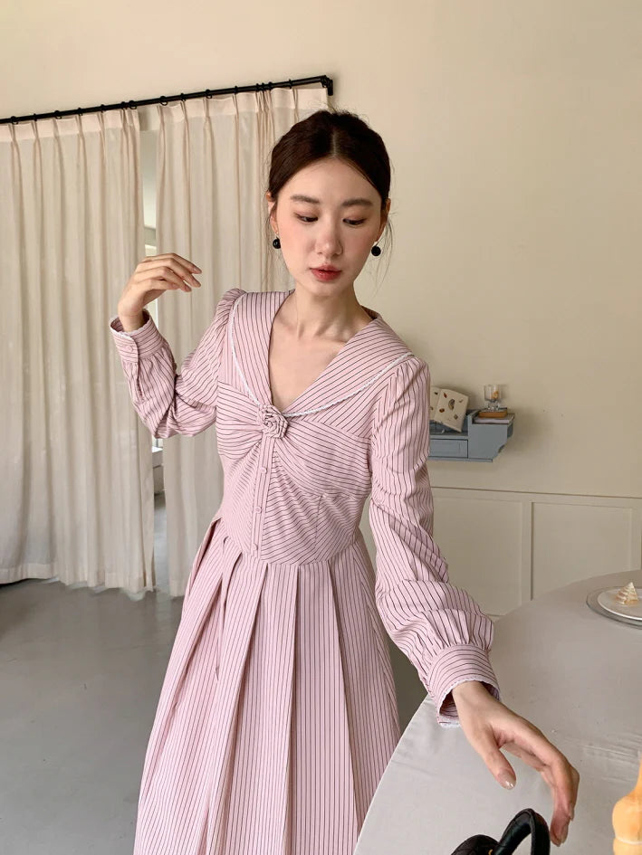 Striped Sailor Collar Dress
