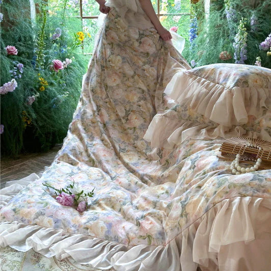 Blossom Garden Soft Pastel Ruffle Bedding Set