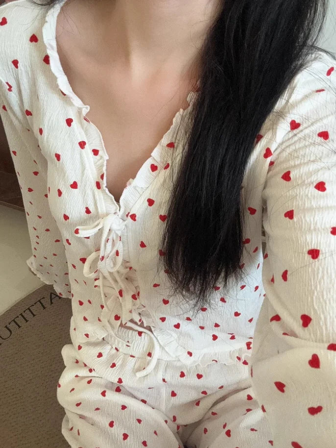 Romantic Heart Print Pajama Set