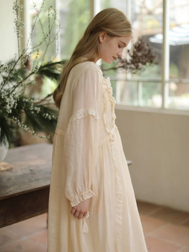 Forest Bloom Ramie Embroidered Dress