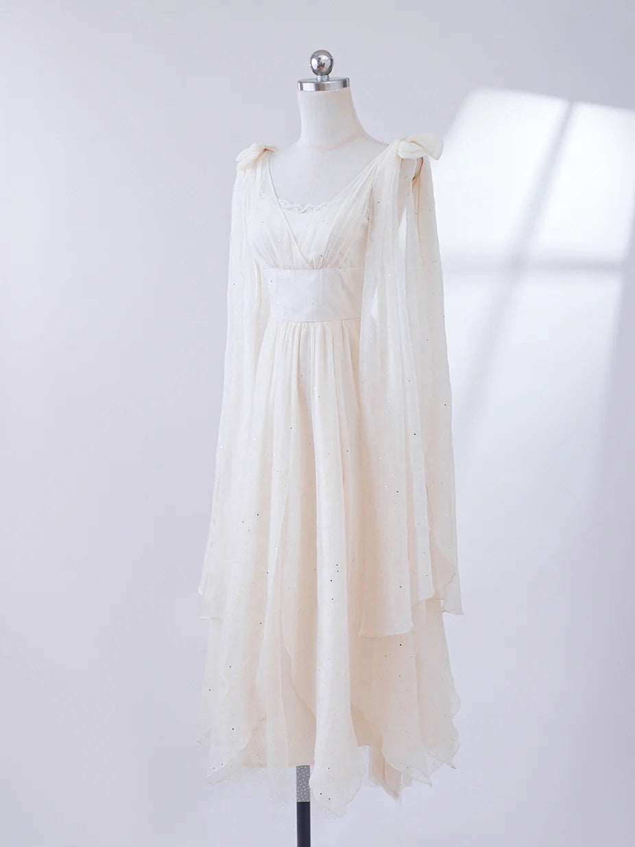 Ethereal Goddess Shimmering Silver Mesh Gown