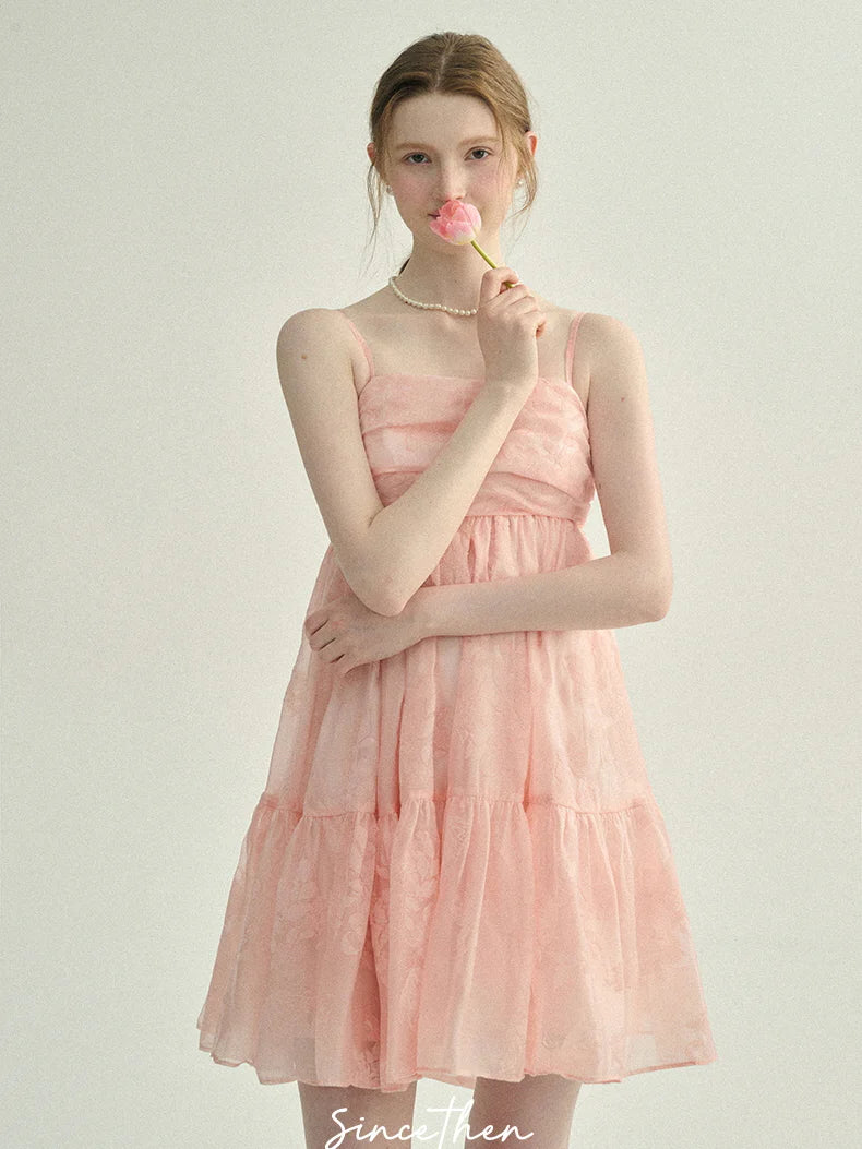 Blush Petal Ruffle Back Bow Dress