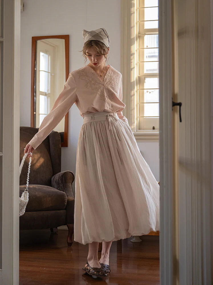 Scallop Embroidery Vintage Blouse