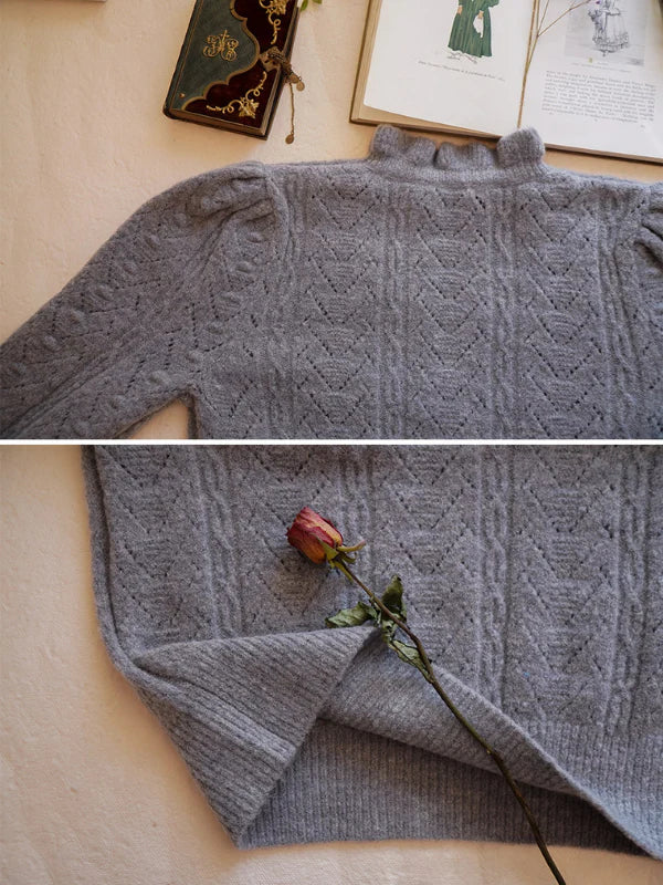 Soft Gray Floral Embroidered Sweater