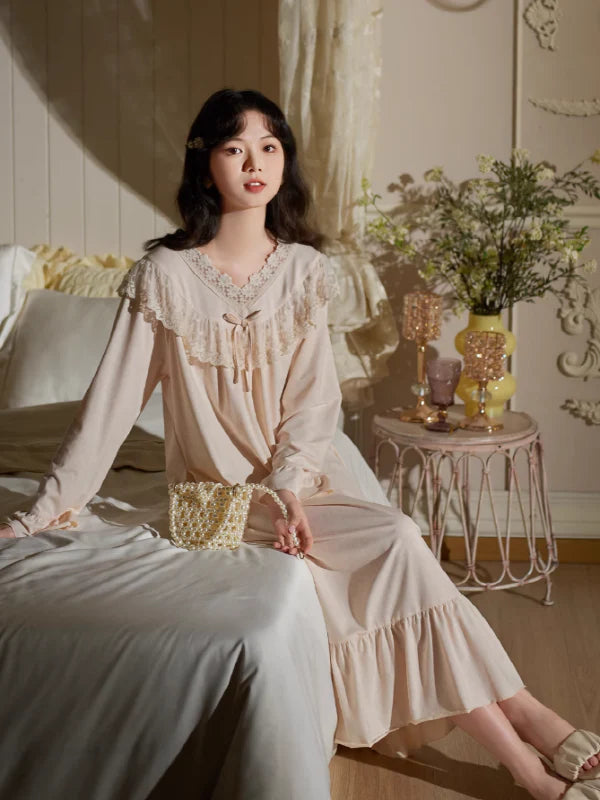 Beige Elegance Lace Nightgown