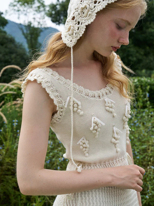 Ivory Grape-Decor Wool Dress