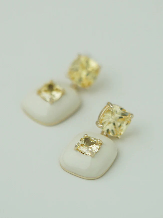 Yellow Crystal and Enamel Earrings