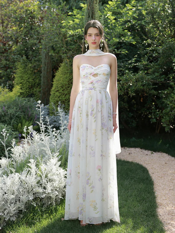 Enchanted Bloom Draped Chiffon Dress