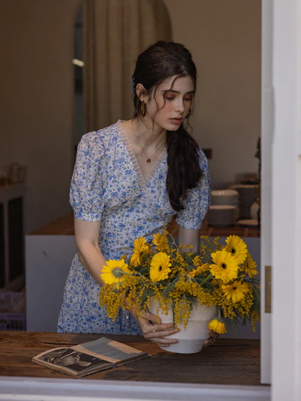 Whispering Blue Garden Floral Dress