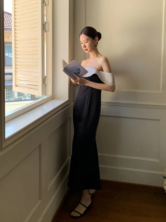 Midnight Ruffle Neckline Dress