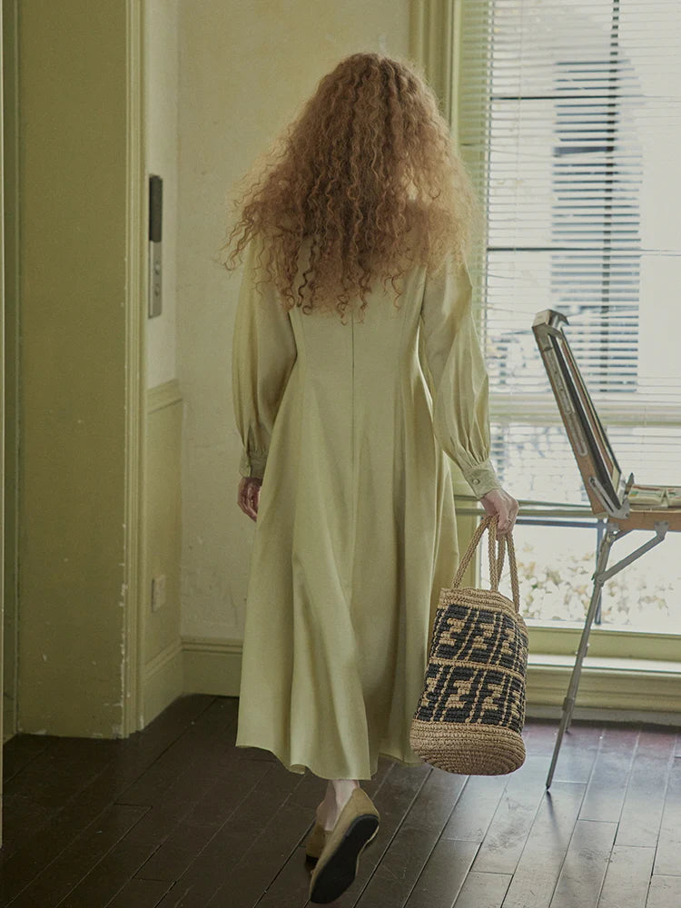 Vintage-Inspired Embroidered Buttoned Dress