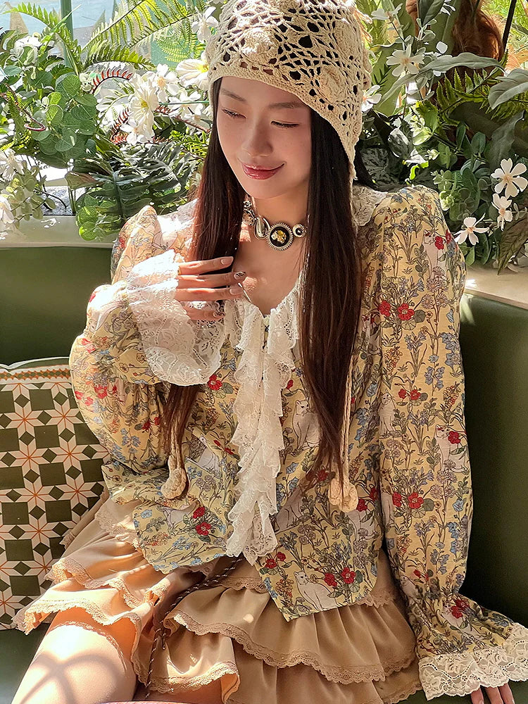 Enchanted Garden Cat Lace Blouse