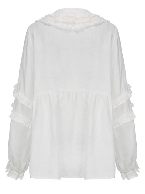 Flower Basket Embroidery Linen Blouse