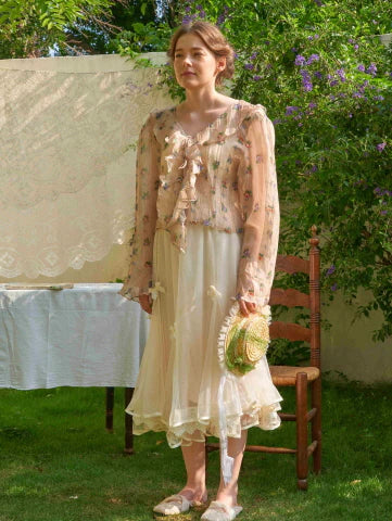 Pearl Ribbon Tulle Skirt