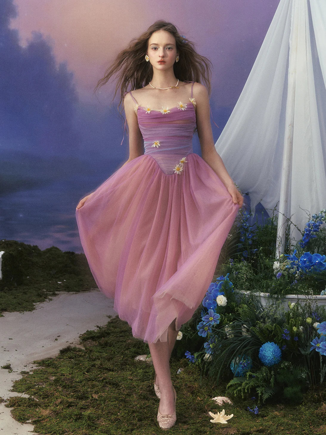 Moonlit Petal Fairy Gown Ombre Tulle Dress
