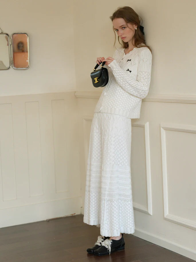 Ethereal Bow-Embellished Knit Cardigan