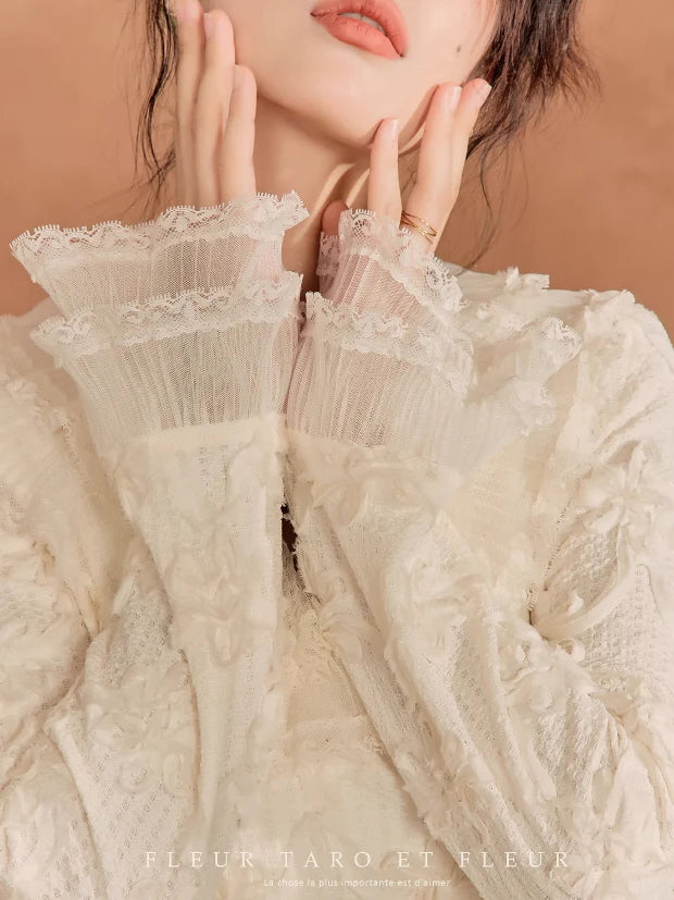 Ivory Blossom Lace-Trim Knit Dress