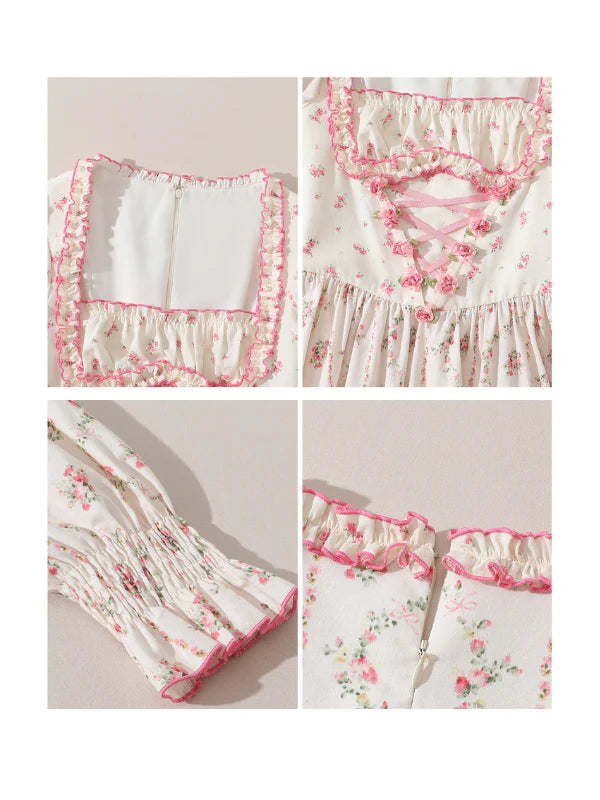Strawberry Bloom Lace-Up Dress