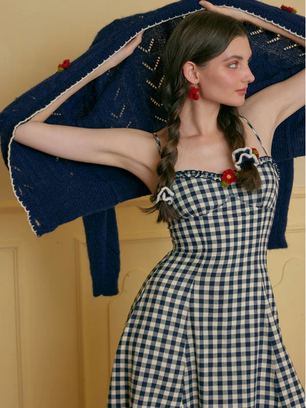 Navy Checkered Cotton Dress