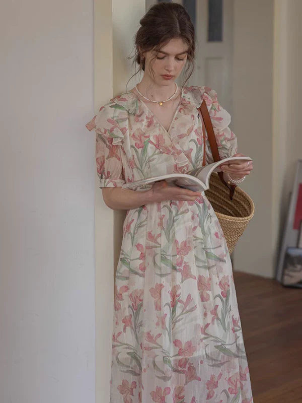 Romantic Bloom V-Neck Floral Dress