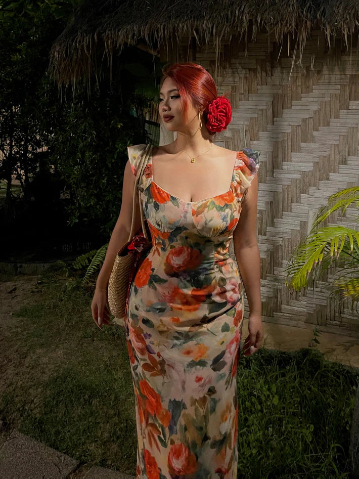 Tropical Sunset Watercolor Floral Dress