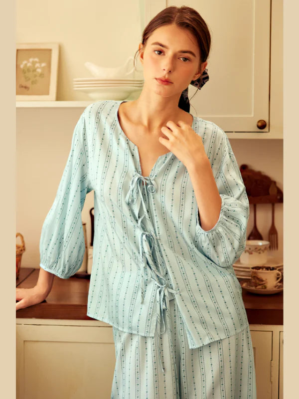 Sky Blue Tie-Front Loungewear Set