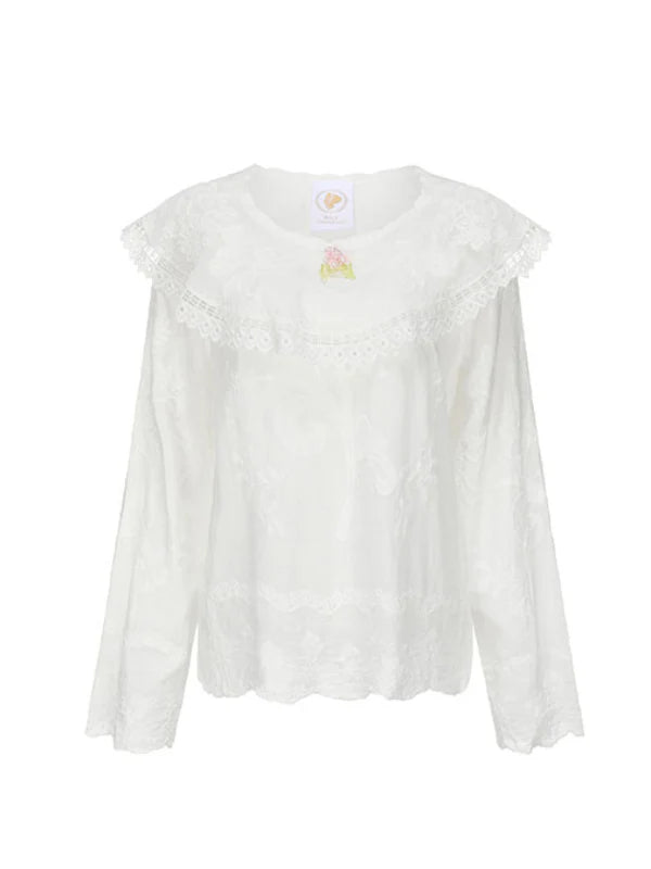 Round Collar Garden Embroidered Blouse
