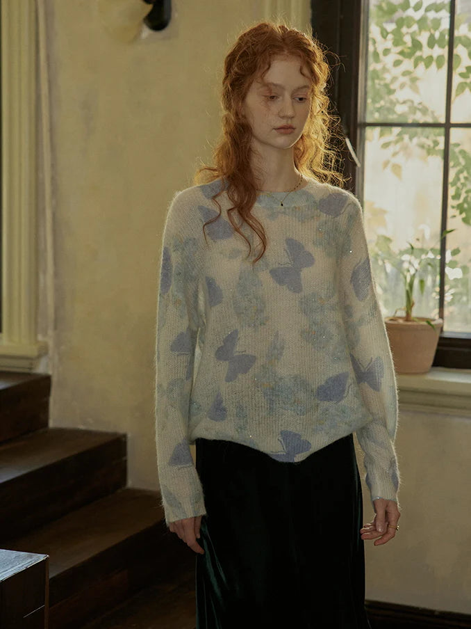 Soft Pastel Butterfly Knit Sweater