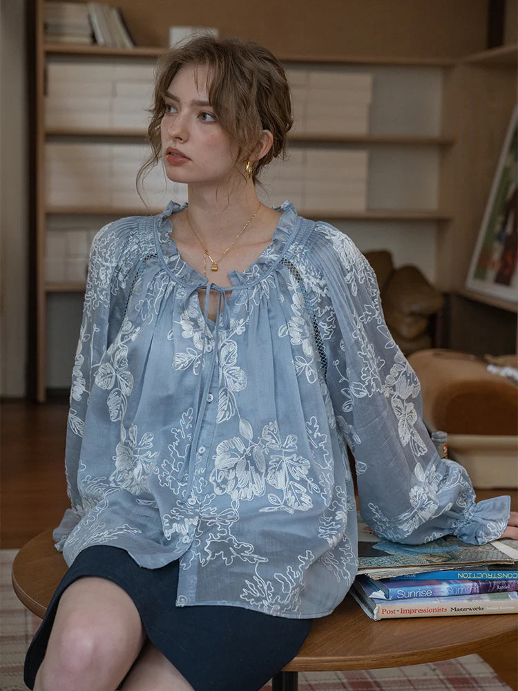 Vintage Embroidered Sheer Blouse