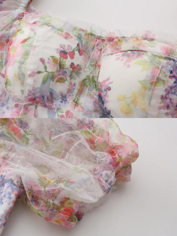 Blossom Whispers Ruffle Floral Puff Sleeve Dress