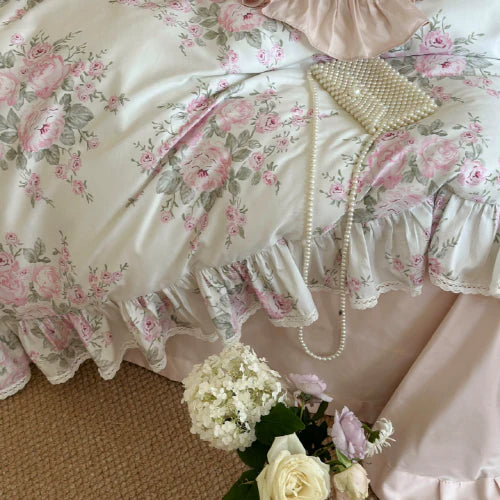 Pink Rose Lace Bedding Set