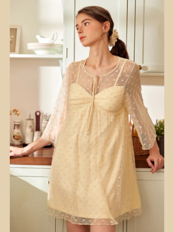 Buttercream Sheer Polka Dot Nightdress