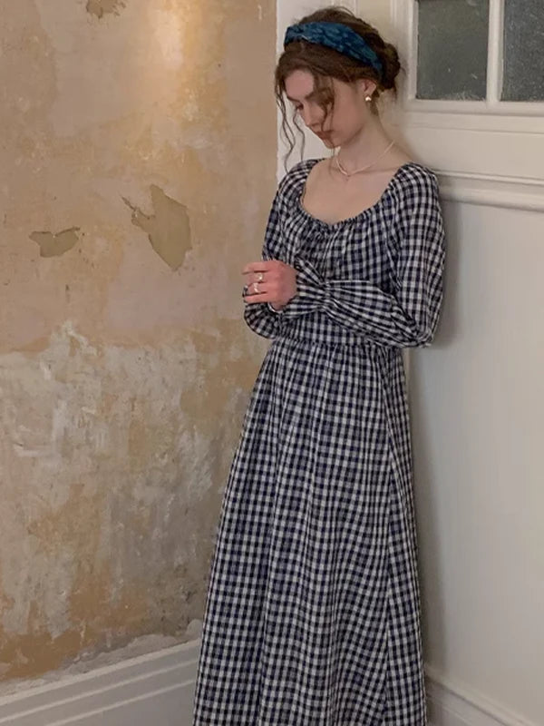 Classic Checkered Ribbon-Strap Dress