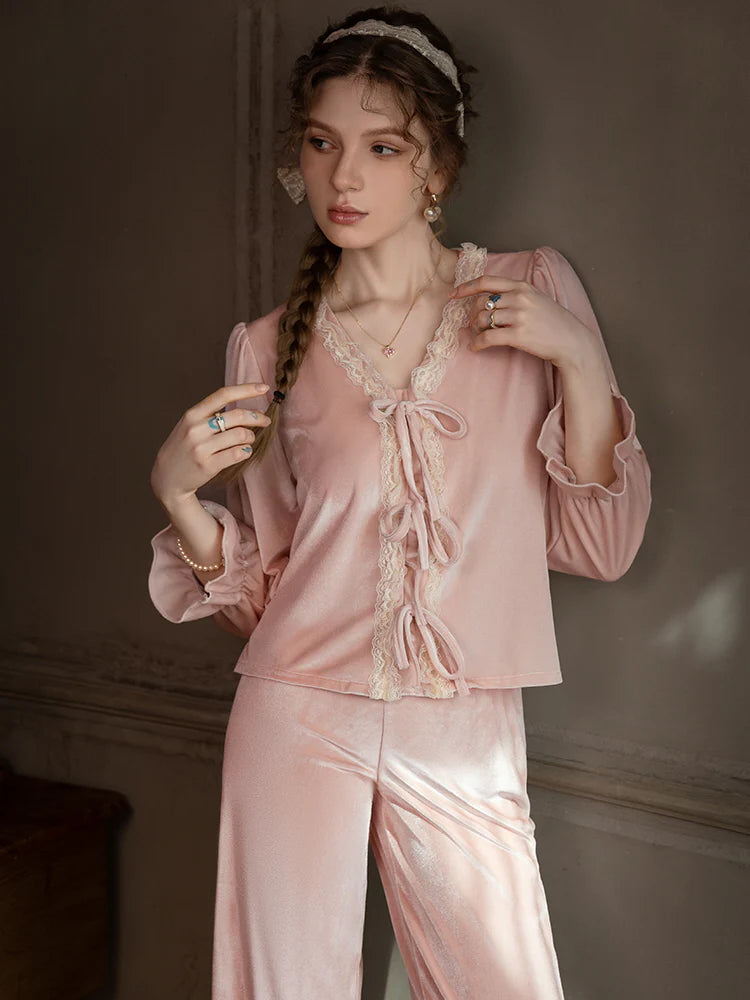 Blush Velvet Ribbon Pajama