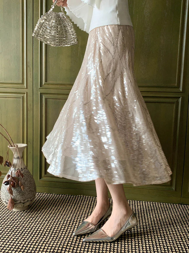 Champagne Sequin A-Line Skirt