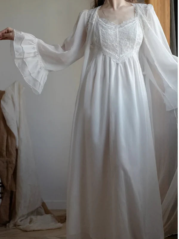 White Floral Sunrise Elegance Nightgown