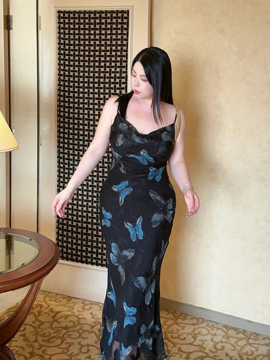 Plus Size Midnight Blue Butterfly Slip Dress
