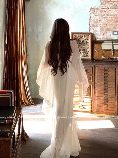 Ethereal White Lace Drape Corset Gown