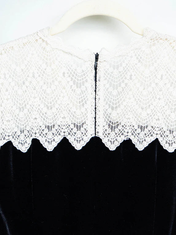 Velvet Lace Collar Vintage Black Dress