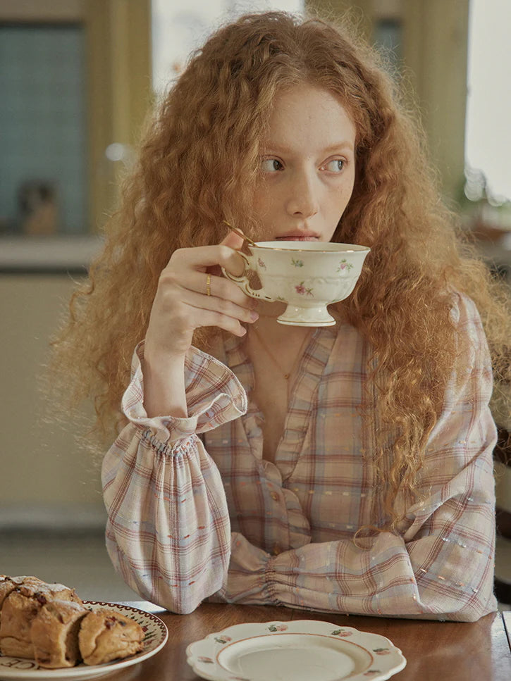 Plaid Ruffle Vintage Blouse