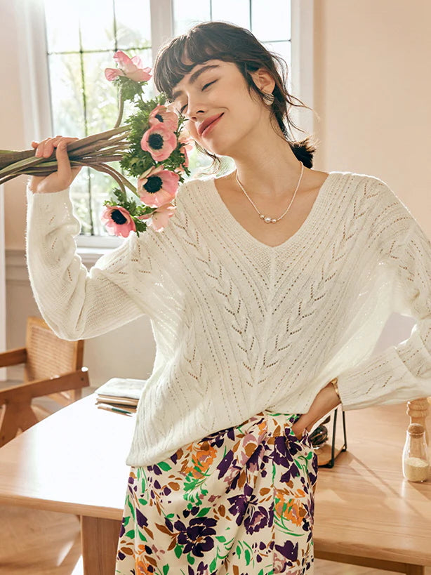Romantic Soft Knit V-Neck Sweater