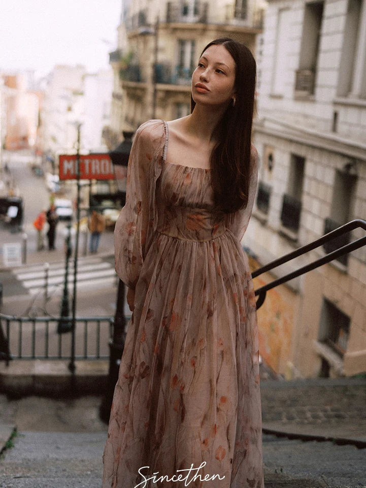 Dusky Floral Dream Puff Sleeve Dress