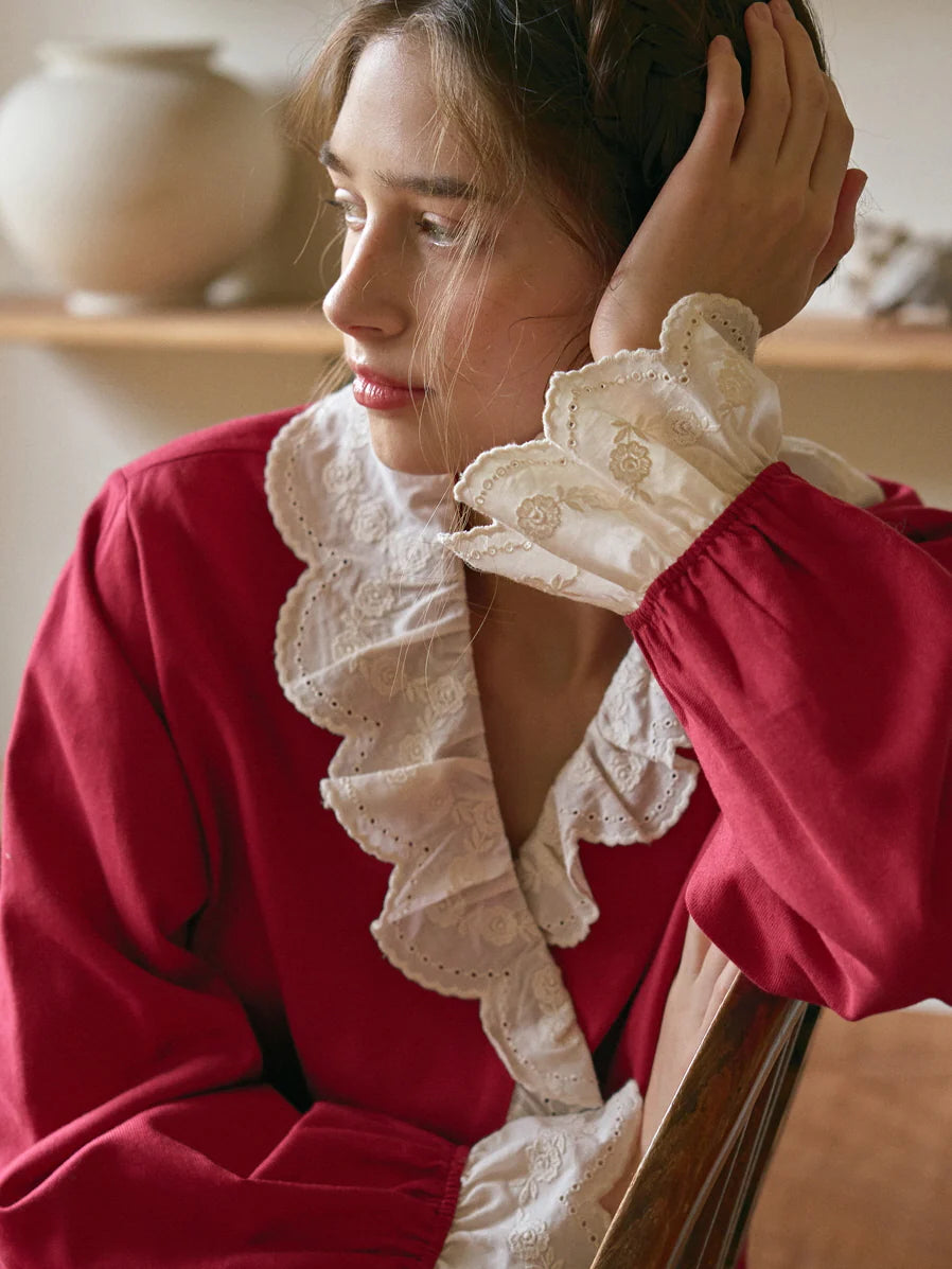 Autumn Romance Cotton Lace Pajama Set